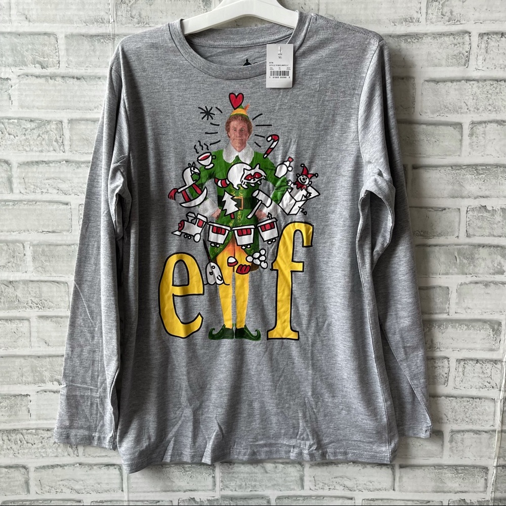 ELF LONG SLEEVE GREY TSHIRT XL HOLIDAY CHRISTMAS